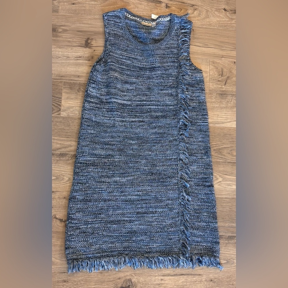 Holding Horses Anthropologie Blue Fringe Knit Sweater Dress Tweed NWT Size Small - Picture 2 of 6
